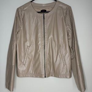 mark. Taupe Leather Jacket with Perforated Sleeves